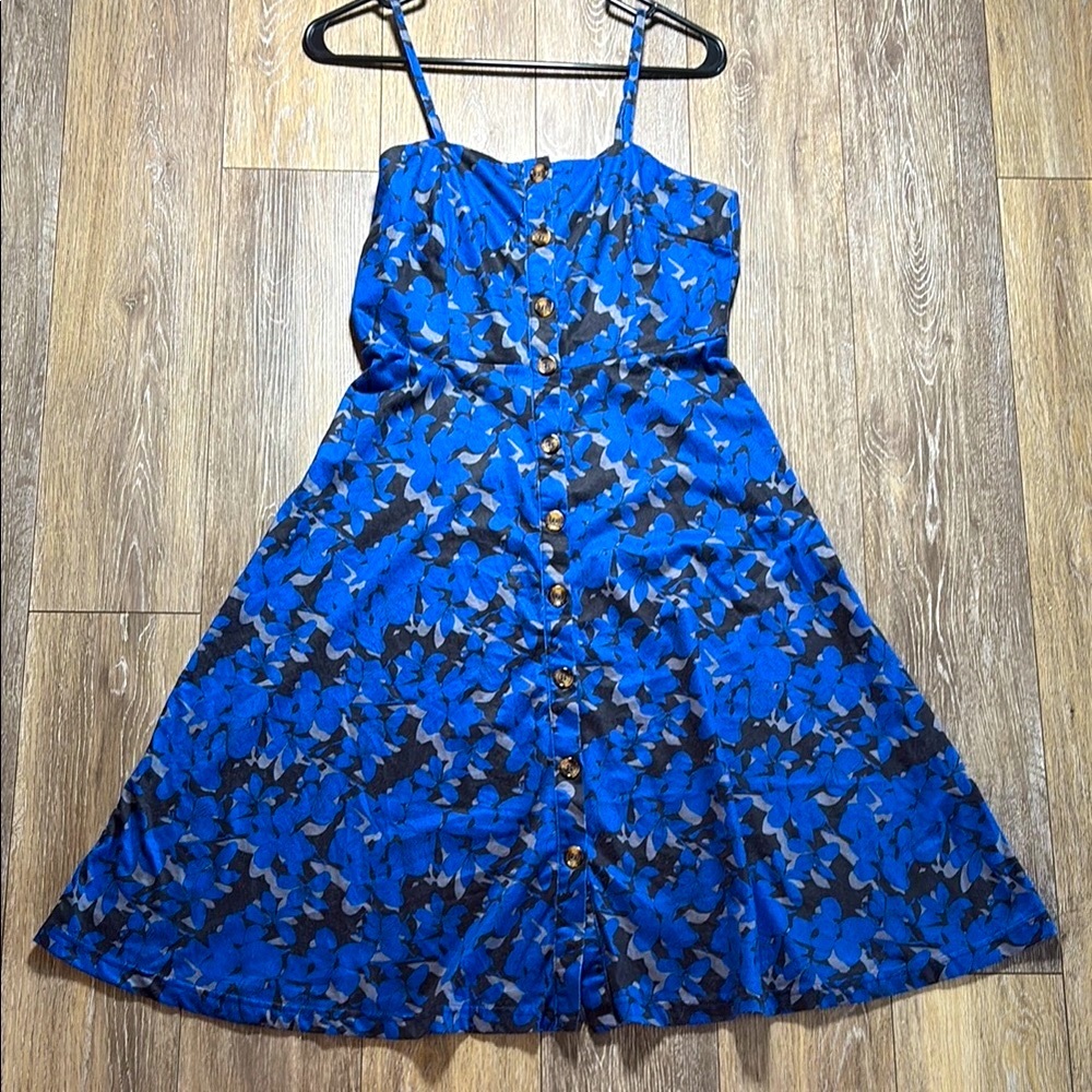 Blue Floral Button-Down Dress